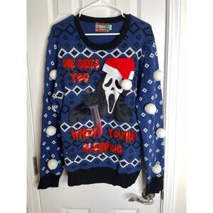Spencers Ugly HORROR Scream SWEATER Large Ghost Face Lights Up Sound Christmas